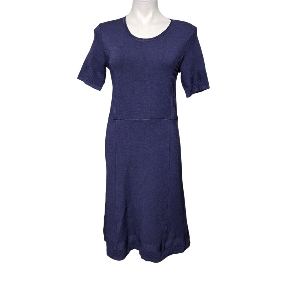 Biana Sweater dress sz 8 Blue Knit A-Line Short Sleeve Ribbed fall office church
